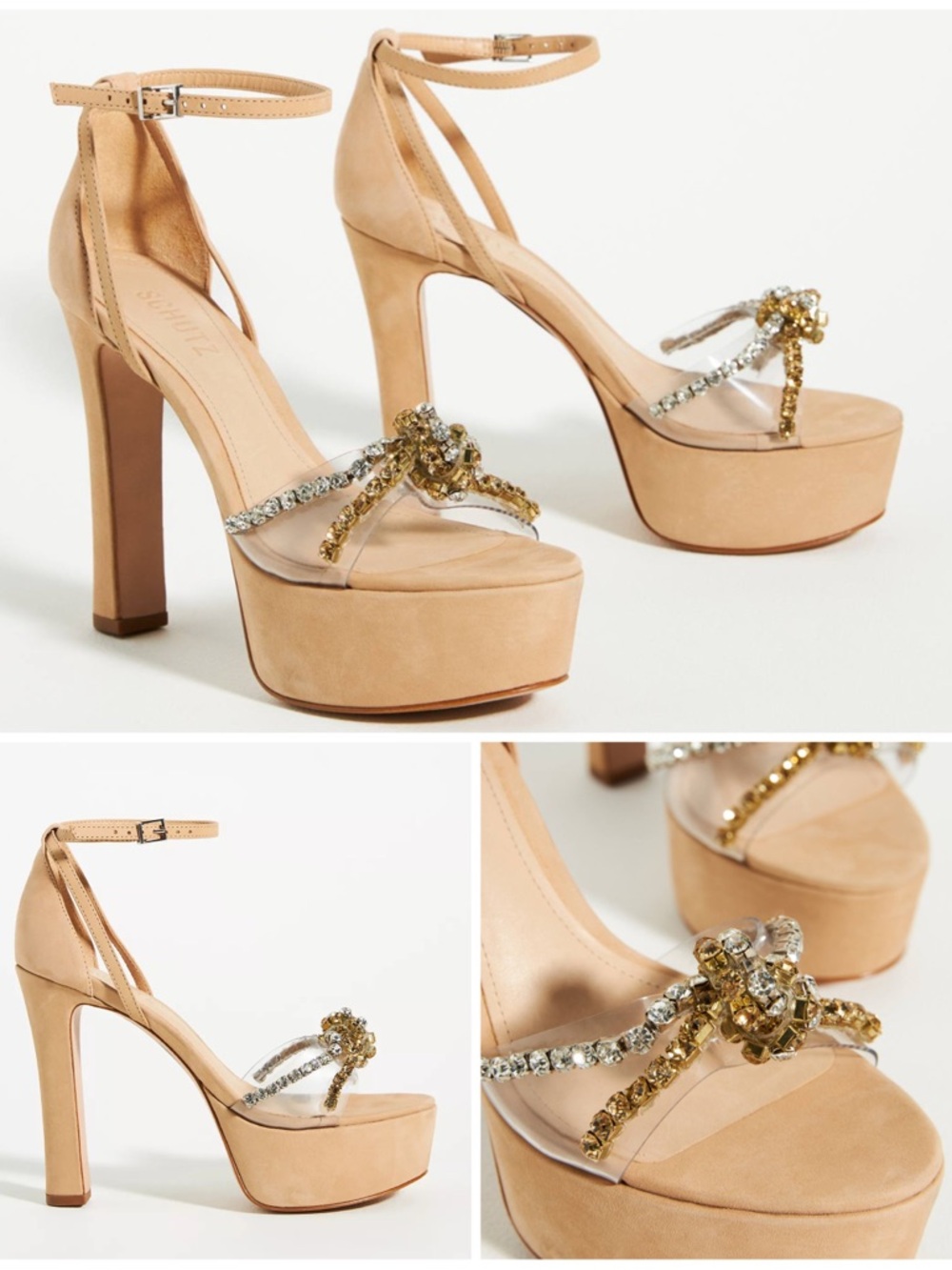 Schutz Piper Platform Heels‎ 7.5B Sweet Rose Pink Rhinestone Strappy Sandals
